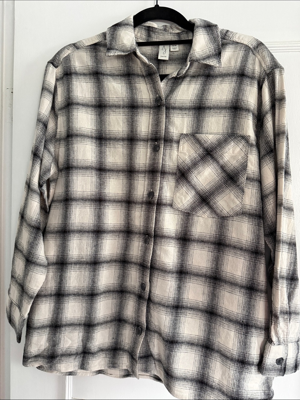 Joie Cream and Black Plaid Button-Down Shirt